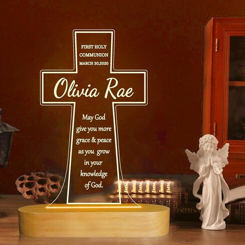 هدايا المناولة الأولى للفتيات من عمونيت، مصباح خشبي متقاطع مصباح إضاءة ليلي مبتكر للأطفال، مصباح تزيين USB طاقة معمودية هدية منزل هدية تدفئة للعرابين هدايا للمعمودية in Kuwait