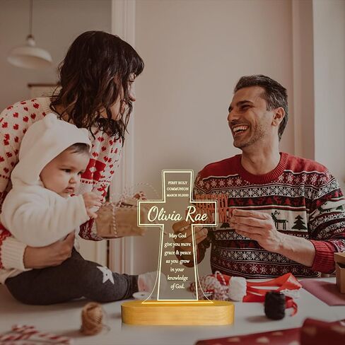 هدايا المناولة الأولى للفتيات من عمونيت، مصباح خشبي متقاطع مصباح إضاءة ليلي مبتكر للأطفال، مصباح تزيين USB طاقة معمودية هدية منزل هدية تدفئة للعرابين هدايا للمعمودية in Kuwait