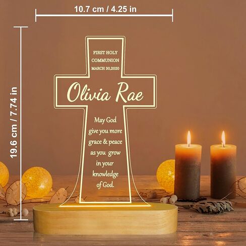 هدايا المناولة الأولى للفتيات من عمونيت، مصباح خشبي متقاطع مصباح إضاءة ليلي مبتكر للأطفال، مصباح تزيين USB طاقة معمودية هدية منزل هدية تدفئة للعرابين هدايا للمعمودية in Kuwait