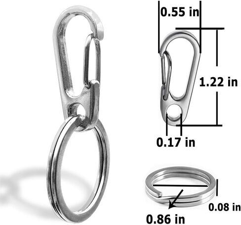 20 قطعة من حلقات تثبيت SF مع 20 حلقة مفاتيح، خطاف إطباقي على الظهر مع سلسلة مفاتيح مسطحة - أسود، رمادي، فضي in Kuwait