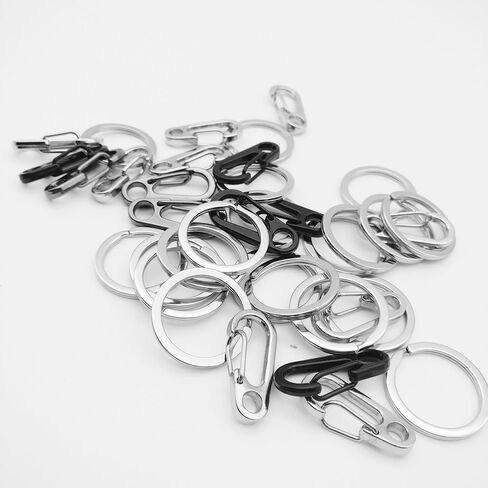20 قطعة من حلقات تثبيت SF مع 20 حلقة مفاتيح، خطاف إطباقي على الظهر مع سلسلة مفاتيح مسطحة - أسود، رمادي، فضي in Kuwait