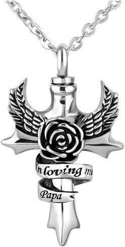 MZC Jewelry Cross Angel Wings Urn Necklace for Ashes in Loving Memory Dad Mom Grandma Grandpa Brother Sister Uncle Aunt Son Cremation Keepsake Memorial Jewelry in Saudi Arabia