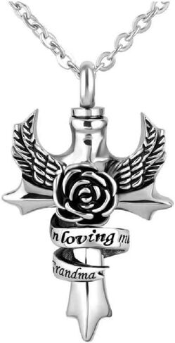MZC Jewelry Cross Angel Wings Urn Necklace for Ashes in Loving Memory Dad Mom Grandma Grandpa Brother Sister Uncle Aunt Son Cremation Keepsake Memorial Jewelry in Saudi Arabia
