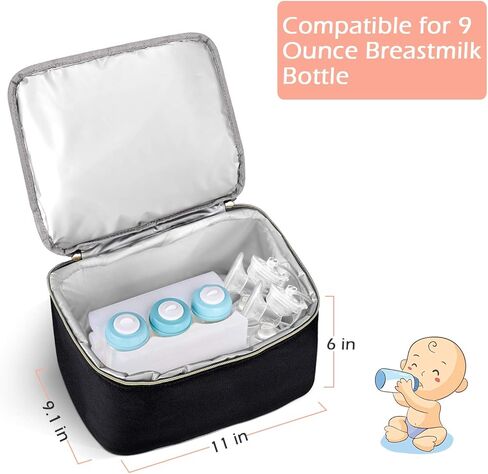 حقيبة ظهر مضخة الثدي مع حجرة تبريد لسبيكترا S1، S2، ميديلا، مضخة الثدي لانسينوه، حقيبة مبردة، زجاجات حليب الثدي، حقيبة حمل مضخة الثدي مزدوجة الطبقات للأمهات العاملات أسود XL من لونيز in Kuwait