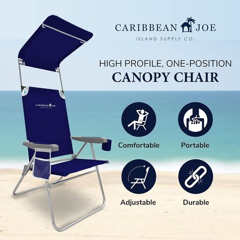 CARIBBEAN JOE Folding Beach Chair, 1 Position High Back Outdoor Camping Chair with Canopy, Lightweight and Portable, Teal in Saudi Arabia
