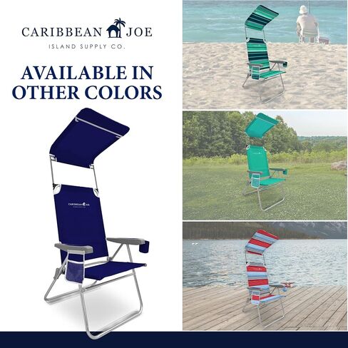 CARIBBEAN JOE Folding Beach Chair, 1 Position High Back Outdoor Camping Chair with Canopy, Lightweight and Portable, Teal in Saudi Arabia