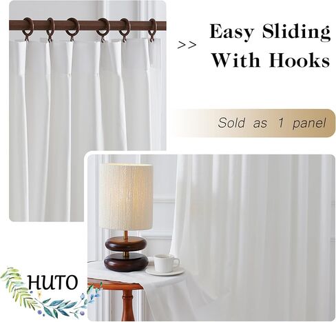Extra Wide Pinch Pleated Semi Transparent Curtain,Flax Linen Privacy Window Treatment Curtain with Hooks for Bedroom Living Room Patio Door, Light Beige Color (1 Panel, 100 W x 96 L) in Saudi Arabia