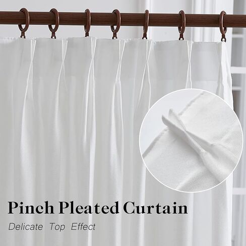 Extra Wide Pinch Pleated Semi Transparent Curtain,Flax Linen Privacy Window Treatment Curtain with Hooks for Bedroom Living Room Patio Door, Light Beige Color (1 Panel, 100 W x 96 L) in Saudi Arabia