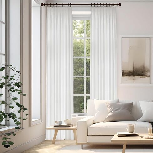Extra Wide Pinch Pleated Semi Transparent Curtain,Flax Linen Privacy Window Treatment Curtain with Hooks for Bedroom Living Room Patio Door, Light Beige Color (1 Panel, 100 W x 96 L) in Saudi Arabia