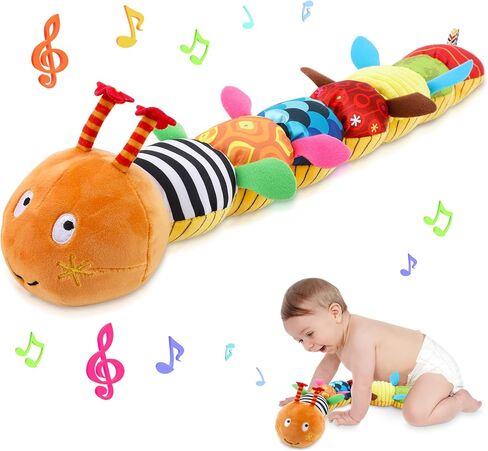 Globalstore Baby Musical Caterpillar Stuffed Animal Toys Infant Soft Plush Toy with Multi-Sensory Crinkle, Rattle & Textures for Babies 0-3-6-12+ Months Newborn Boy Girl Children X-mas Birthday Gift in Saudi Arabia