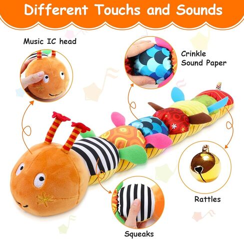 Globalstore Baby Musical Caterpillar Stuffed Animal Toys Infant Soft Plush Toy with Multi-Sensory Crinkle, Rattle & Textures for Babies 0-3-6-12+ Months Newborn Boy Girl Children X-mas Birthday Gift in Saudi Arabia