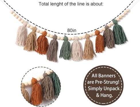 اكليل شرابة من خيوط الغزل بلون اخضر زيتوني مع خرز خشبي - اكليل لافتة عيد الميلاد الاول / الاول من وودلاند، ديكور كرسي مرتفع، ديكور غرفة الاطفال، ديكور نباتات خضراء محايد لحفلات استقبال المولود الجديد، in Kuwait