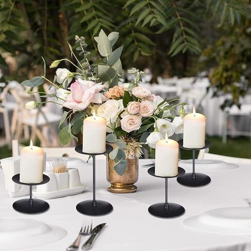 Candle Holders for Pillar Candles, Black Candle Holders Set of 6 Metal Pillar Candle Plate Dish, 3.5" Diameter Candle Stand for LED & Wax Candles, Candelabra Centerpiece for Table Decorations in Kuwait