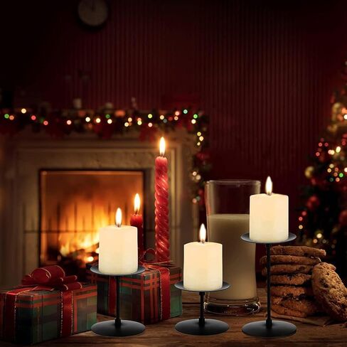 Candle Holders for Pillar Candles, Black Candle Holders Set of 6 Metal Pillar Candle Plate Dish, 3.5" Diameter Candle Stand for LED & Wax Candles, Candelabra Centerpiece for Table Decorations in Kuwait