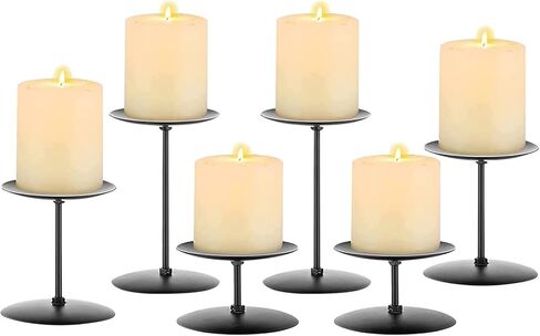 Candle Holders for Pillar Candles, Black Candle Holders Set of 6 Metal Pillar Candle Plate Dish, 3.5" Diameter Candle Stand for LED & Wax Candles, Candelabra Centerpiece for Table Decorations in Kuwait