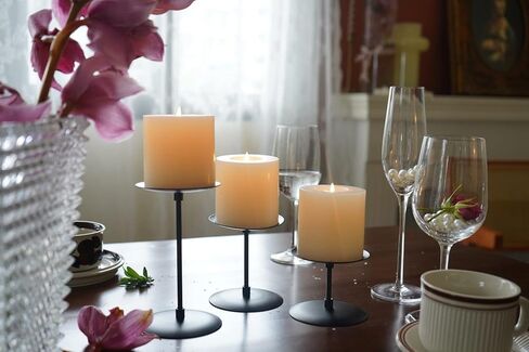 Candle Holders for Pillar Candles, Black Candle Holders Set of 6 Metal Pillar Candle Plate Dish, 3.5" Diameter Candle Stand for LED & Wax Candles, Candelabra Centerpiece for Table Decorations in Kuwait
