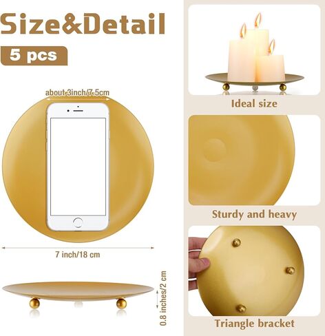 بيلوبي حامل شموع من الحديد بلون ذهبي مقاس 7 انش من 5 قطع، حامل شموع مزخرف لشموع LED ومخاريط البخور والمنتجعات الصحية وحفلات الزفاف واعياد الميلاد وحفلات الانتقال لمنزل جديد in Kuwait