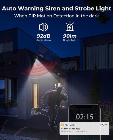 K&F Concept Solar Security Camera Wireless Outdoor, 2.4G WiFi Solar & Battery Powered Surveillance Camera, PTZ Home Security Camera with Color Night Vision & Siren/Motion Detection, 2 Way Talk in Saudi Arabia