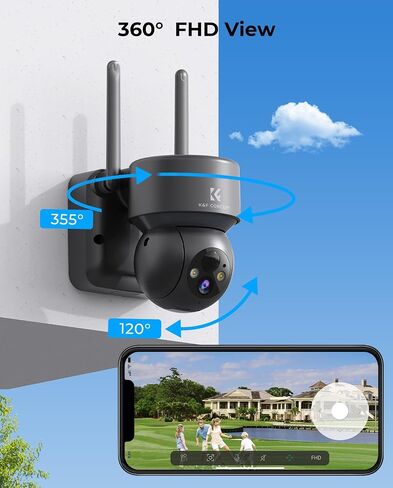 K&F Concept Solar Security Camera Wireless Outdoor, 2.4G WiFi Solar & Battery Powered Surveillance Camera, PTZ Home Security Camera with Color Night Vision & Siren/Motion Detection, 2 Way Talk in Saudi Arabia