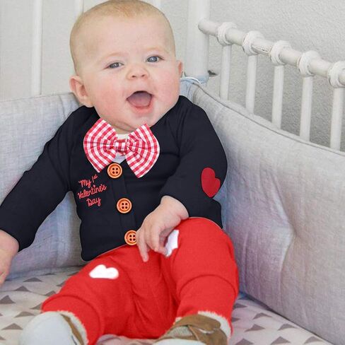 GRNSHTS طفل الفتيان بلدي أول عيد الحب الزي الرضع الصبي ربطة القوس فيونكة ارتداءها رومبير + القلب السراويل الملابس 3 قطعة مجموعات in Kuwait