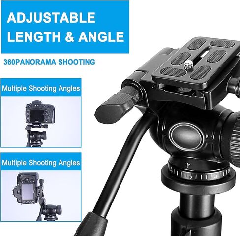 حوامل ثلاثية للكاميرا، حامل ثلاثي القوائم محمول للسفر بحجم كامل 23.4-64.5 بوصة - متوافق مع كاميرات SLR، والهواتف المحمولة، والمناظير، ونطاقات الإكتشاف، والمناظير الأحادية in Kuwait