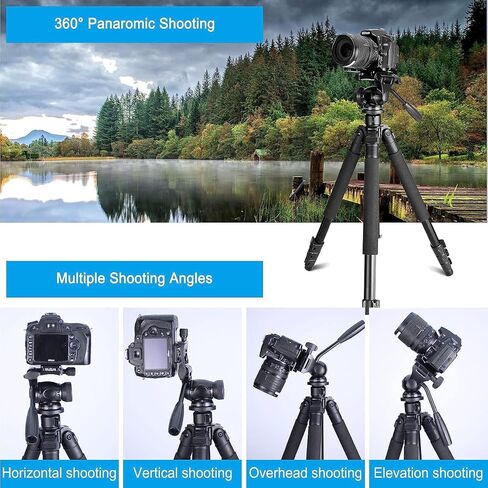 حوامل ثلاثية للكاميرا، حامل ثلاثي القوائم محمول للسفر بحجم كامل 23.4-64.5 بوصة - متوافق مع كاميرات SLR، والهواتف المحمولة، والمناظير، ونطاقات الإكتشاف، والمناظير الأحادية in Kuwait