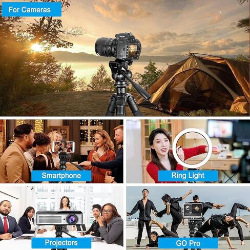 حوامل ثلاثية للكاميرا، حامل ثلاثي القوائم محمول للسفر بحجم كامل 23.4-64.5 بوصة - متوافق مع كاميرات SLR، والهواتف المحمولة، والمناظير، ونطاقات الإكتشاف، والمناظير الأحادية in Kuwait