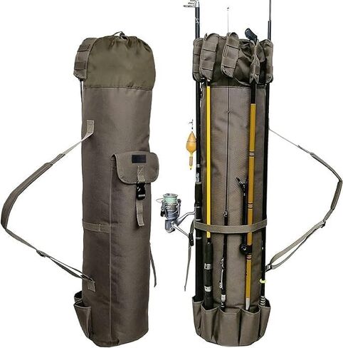 WTPXHDL Rod Pocket, Large Waterproof Rod Bag, Holds 6 Rod and Roll, Foldable Fishing Gear and Equipment, Fishing Gift for Men (Khaki) in Saudi Arabia