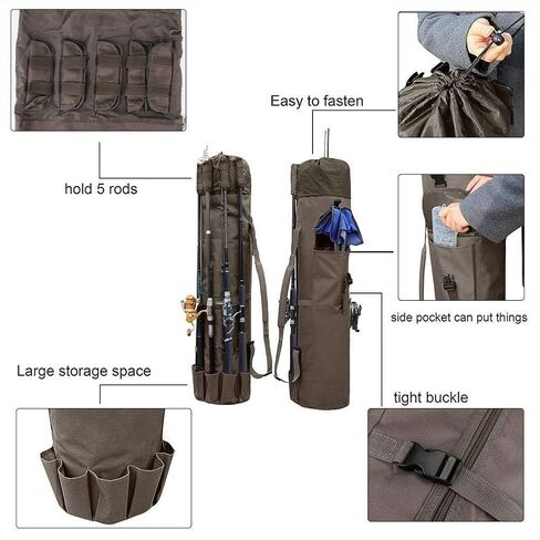 WTPXHDL Rod Pocket, Large Waterproof Rod Bag, Holds 6 Rod and Roll, Foldable Fishing Gear and Equipment, Fishing Gift for Men (Khaki) in Saudi Arabia