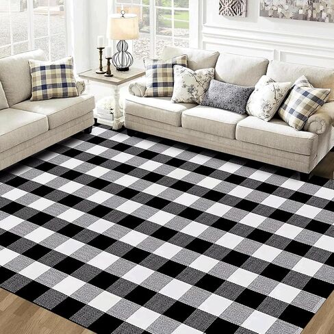 Buffalo Plaid Rug 2' x 3' Outdoor/Indoor Black and White Checkered Samll Area Rug,Retro Cotton Woven Check Washble Entryway Front Porch Decor Rugs for Layered Welcome Front Door Mats in Saudi Arabia