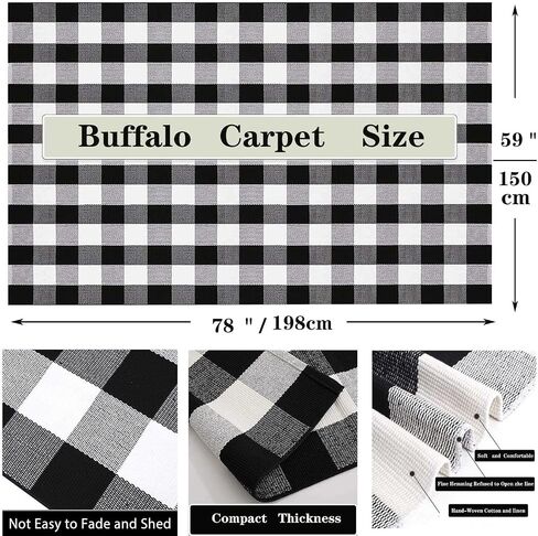 Buffalo Plaid Rug 2' x 3' Outdoor/Indoor Black and White Checkered Samll Area Rug,Retro Cotton Woven Check Washble Entryway Front Porch Decor Rugs for Layered Welcome Front Door Mats in Saudi Arabia