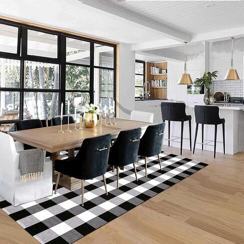 Buffalo Plaid Rug 2' x 3' Outdoor/Indoor Black and White Checkered Samll Area Rug,Retro Cotton Woven Check Washble Entryway Front Porch Decor Rugs for Layered Welcome Front Door Mats in Saudi Arabia