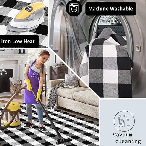 Buffalo Plaid Rug 2' x 3' Outdoor/Indoor Black and White Checkered Samll Area Rug,Retro Cotton Woven Check Washble Entryway Front Porch Decor Rugs for Layered Welcome Front Door Mats in Saudi Arabia