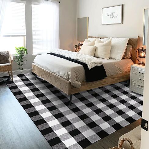 Buffalo Plaid Rug 2' x 3' Outdoor/Indoor Black and White Checkered Samll Area Rug,Retro Cotton Woven Check Washble Entryway Front Porch Decor Rugs for Layered Welcome Front Door Mats in Saudi Arabia