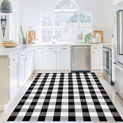Buffalo Plaid Rug 2' x 3' Outdoor/Indoor Black and White Checkered Samll Area Rug,Retro Cotton Woven Check Washble Entryway Front Porch Decor Rugs for Layered Welcome Front Door Mats in Saudi Arabia