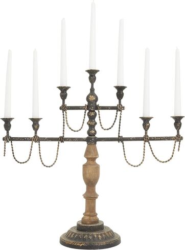 Deco 79 Vintage Metal Candelabra, Pillar Candle Holders Decorative Candlestick Holder for Home Decor, Wedding, Dinning, Party, 24" L x 8" W x 22" H, Brown in Saudi Arabia