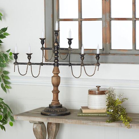Deco 79 Vintage Metal Candelabra, Pillar Candle Holders Decorative Candlestick Holder for Home Decor, Wedding, Dinning, Party, 24" L x 8" W x 22" H, Brown in Saudi Arabia