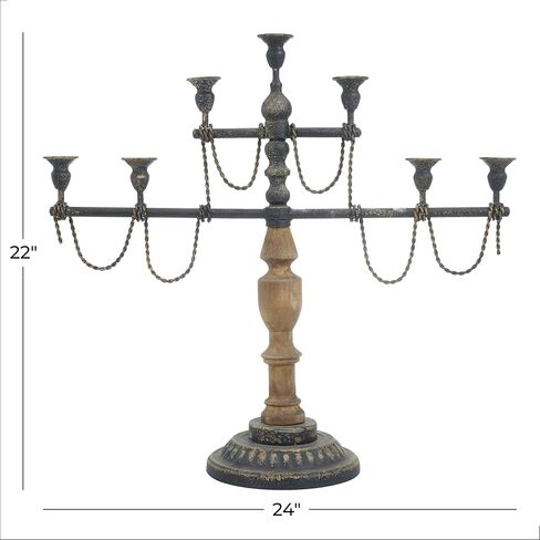 Deco 79 Vintage Metal Candelabra, Pillar Candle Holders Decorative Candlestick Holder for Home Decor, Wedding, Dinning, Party, 24" L x 8" W x 22" H, Brown in Saudi Arabia