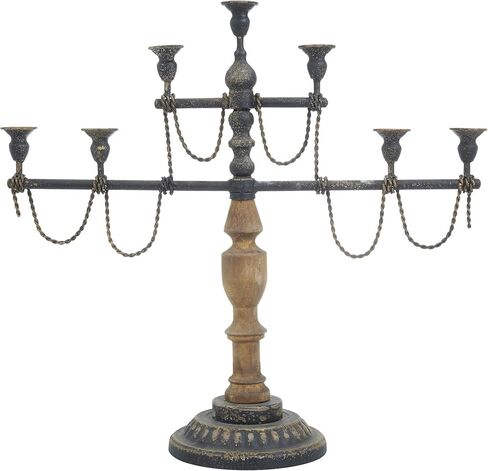 Deco 79 Vintage Metal Candelabra, Pillar Candle Holders Decorative Candlestick Holder for Home Decor, Wedding, Dinning, Party, 24" L x 8" W x 22" H, Brown in Saudi Arabia