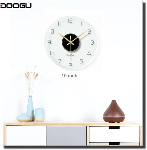 ساعة حائط DooGu دائرية من الزجاج المقوى، ساعة صامتة غير موقوتة، ساعة ديكور شفافة لغرفة المعيشة وغرفة النوم، 12 بوصة، سهلة القراءة (12 بوصة، أسود) in Saudi Arabia