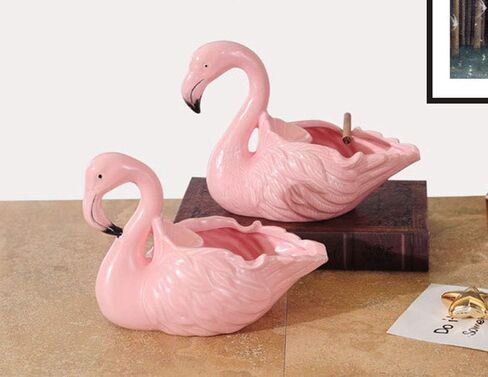 FUYU Pink Flamingo Creative Ceramic Cigarettes Ashtray Women's Smoking Ashtray Fancy Gift Decor Home Office in Kuwait