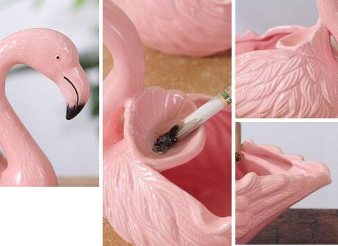 FUYU Pink Flamingo Creative Ceramic Cigarettes Ashtray Women's Smoking Ashtray Fancy Gift Decor Home Office in Kuwait