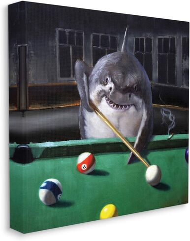 Stupell Industries Pool Shark Funny Marine Animal Bar, Designed by Lucia Heffernan Canvas Wall Art, 17 x 17, Black in Saudi Arabia