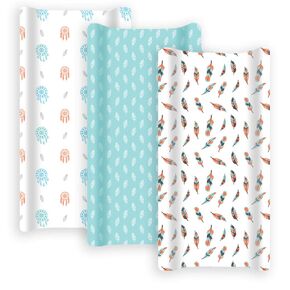 GROW WILD Changing Pad Cover 3 Pack | Soft & Stretchy Jersey Cotton | Baby Changing Table Pad Cover | Diaper Changing Pad Covers for Girls or Boys | Wipeable Sheets | Teal White Boho Feathers Dream in Kuwait