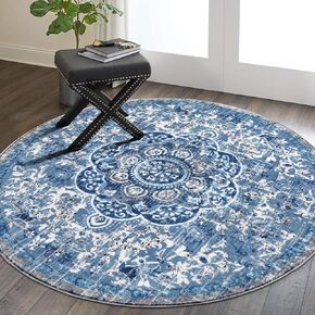 HEBE Boho Round Area Rug 4Ft Non Slip Washable Rug for Living Room Bedroom Vintage Distressed Medallion Round Rug Soft Circle Rug Throw Carpet for Dining Room Bathroom Nursery in Kuwait