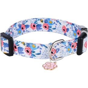 CHEDE Cotton Dog Collar for Small Medium Large Dogs,Girl Dog Collar with Quick-Release Buckle,Flowers Soft Adjustable Pet Collar (Medium, Pink Daisy)
