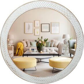 OuYezy Gold Round Mirror 26 Inch Decorative Circle Gold Mirror for Wall with Wooden Frame, Large Modern Vintage Wall Mounted Circle Mirrors for Living Room, Bedroom,Entryway, Bathroom in Saudi Arabia