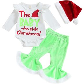 Louatui Christmas Baby Boy Girl Outfit Infant The Baby Who Stole Christmas Outfit Romper Furry Suspender Pants Xmas Gifts in Kuwait