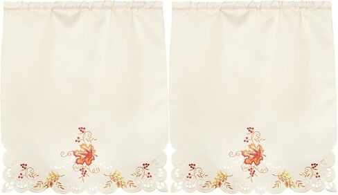 Grelucgo Embroidered Fall Leaves Kitchen Window Swag and Tiers Curtain Set for Thanksgiving in Saudi Arabia