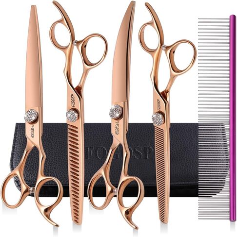 Rose Gold Titanium Curved Dog Grooming Scissors 7'' Downward 30° with Jewelled Screw Japan 440C Professional Pet Grooming Trimming Shears for Dogs Suzhi Teddy(7,Curved) in Saudi Arabia